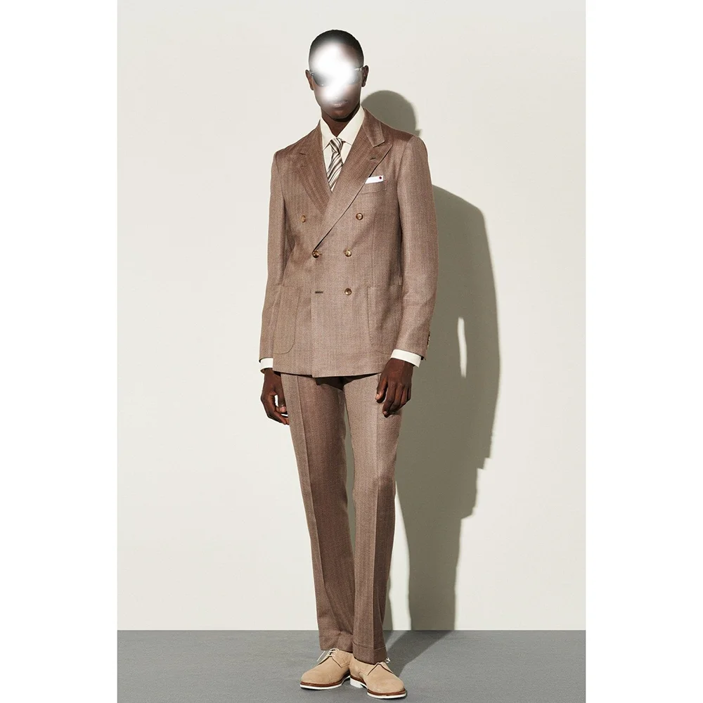

Brown Peaked Lapel Double Breasted Men Suits Wedding Formal Party Fashion Man Sets Banquet Sets 2 Pieces (Jacket+Pants)