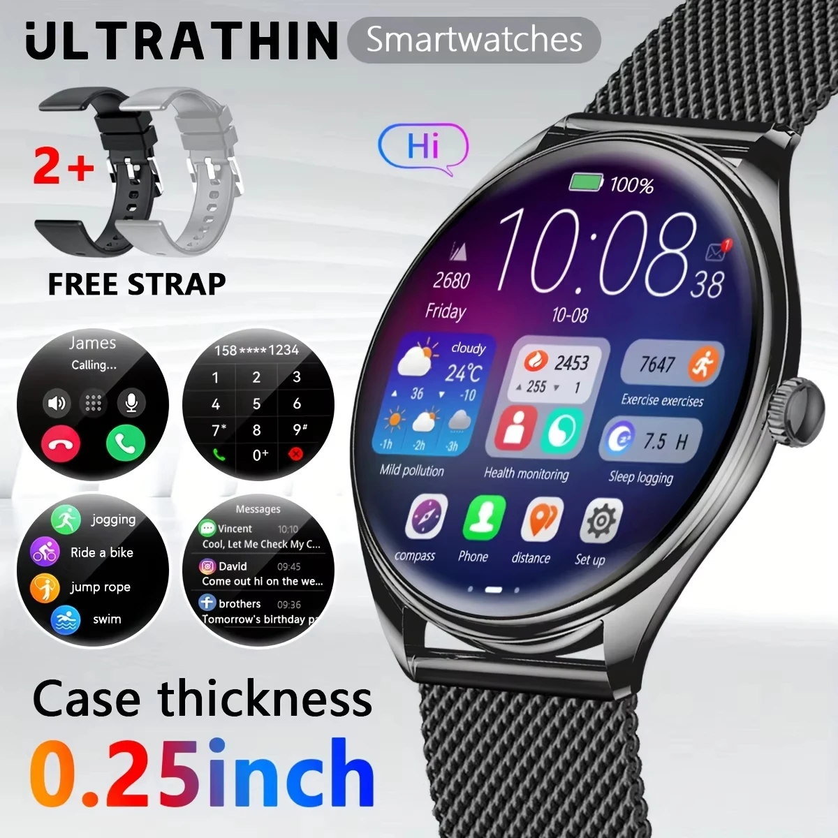 

Smartwatch men For IOS Android SmartWatch Ladies Thin Ultra Time Show Always Display Pixel HD 466*466 AMOLED 1.43" Reminder Call