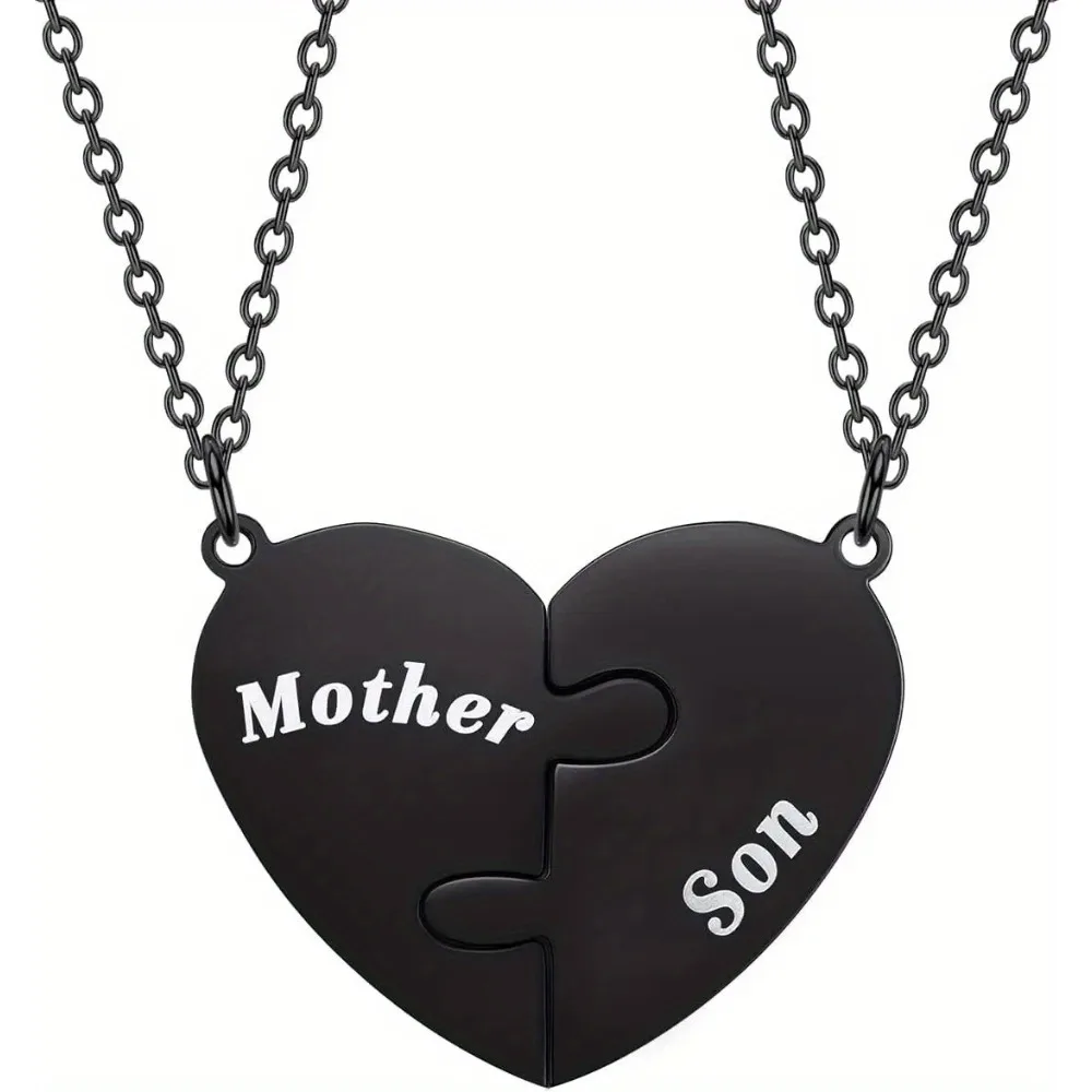 Mother Son Matching Heart Pendant Necklace Set Love Matching Jewelry Gift For Mom From Son Birthday Christmas Anniversary Accessories