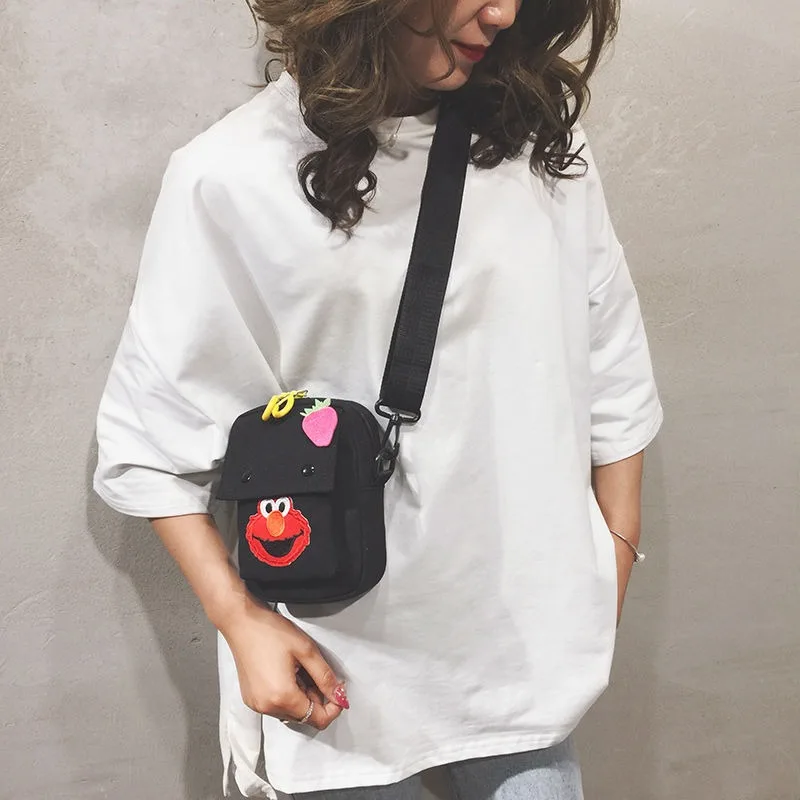 Sesame Street Elmo trendy versatile canvas bag anime peripheral cartoon cute student cross-body shoulder bag casual small bag image 3