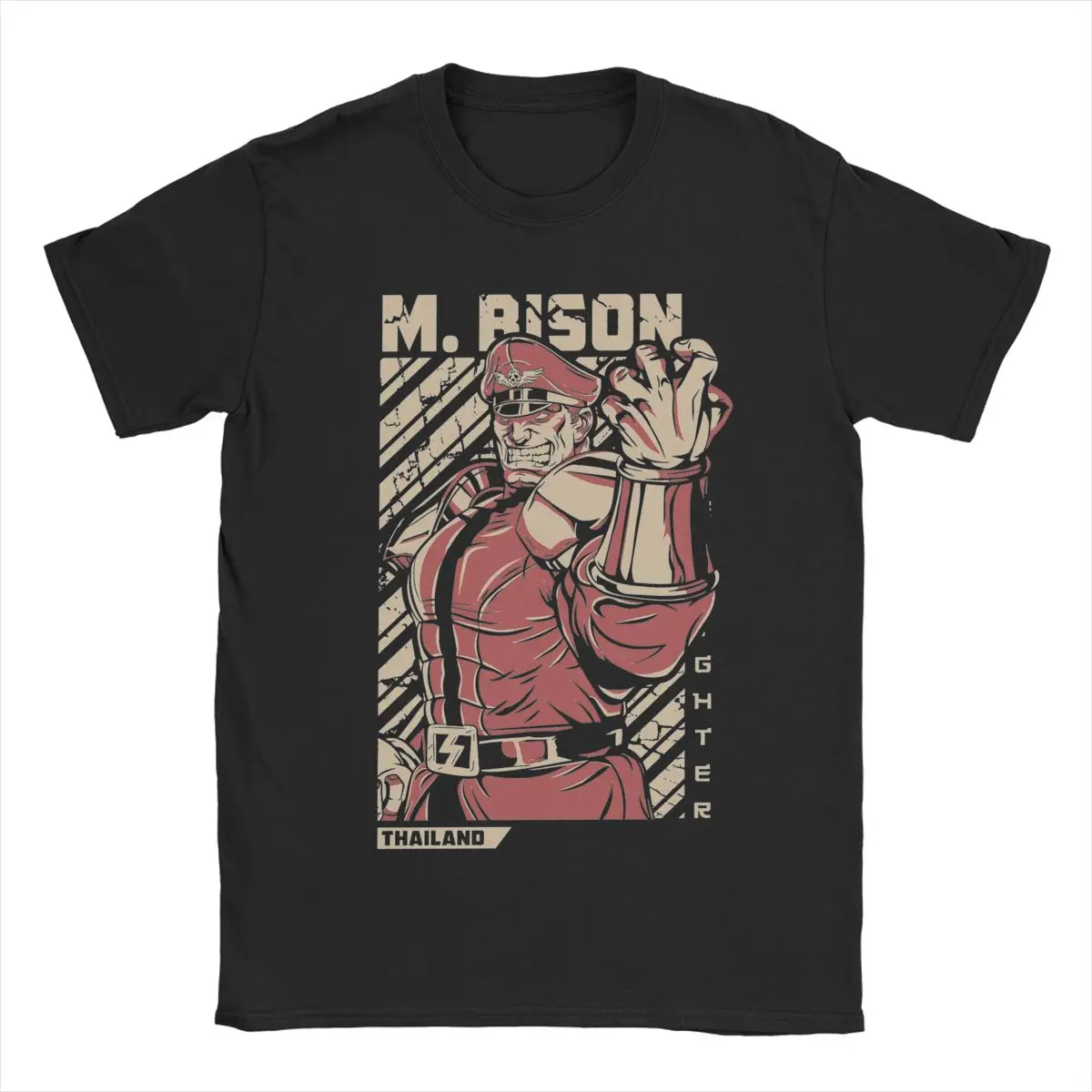 Men's M.Bison Streets Fighters T Shirts Game Pure Cotton Clothing Funny Short Sleeve Round Neck Tees Plus Size T-Shirt