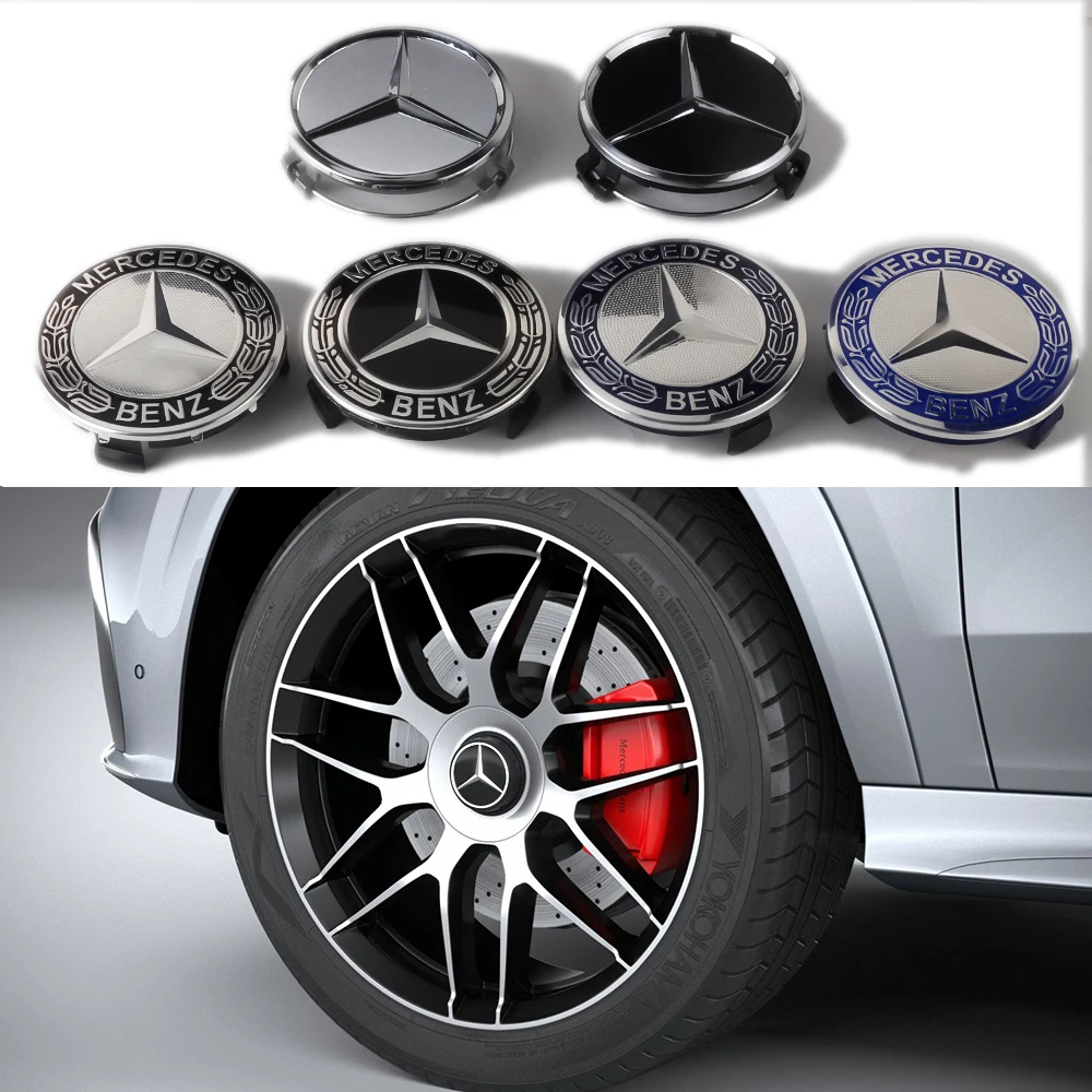 4pcs 75MM Car Wheel Center Covers Decoration Hub Caps Replacement For Mercedes Benz AMG GLB GLC Smart Fortwo Gla C200 C260 C300