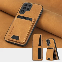New Solid Color Leather Wallet Card Slot Bracket Phone Case For Samsung S24 Ultra S22 S20 S21 S23 FE Note 10 20 Ultra Plus Cover
