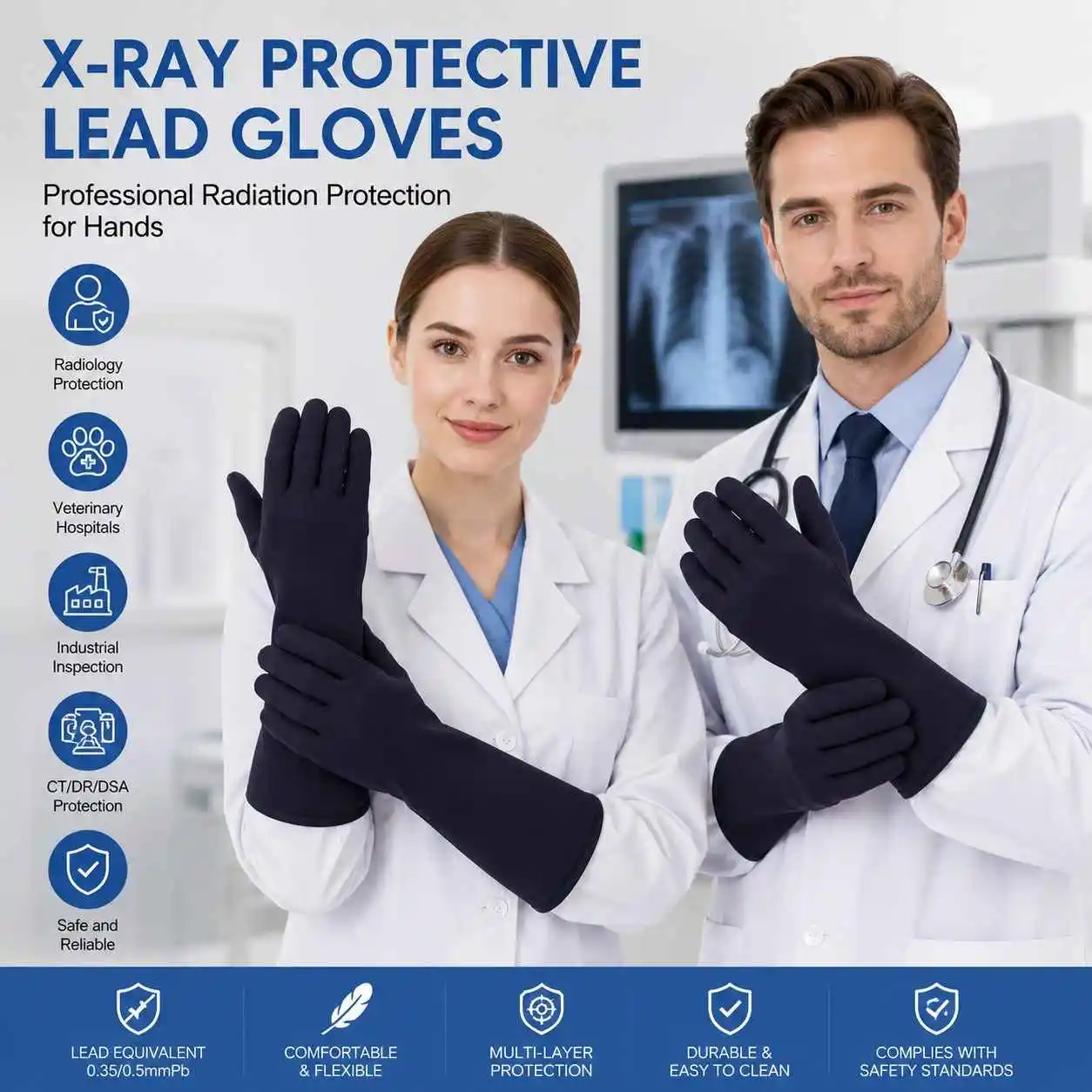 X-Ray Protective Lead Gloves 0.35mmPb 0.5mmPb Radiation Shielding Gloves for CT DSA DR Veterinary Industrial Use