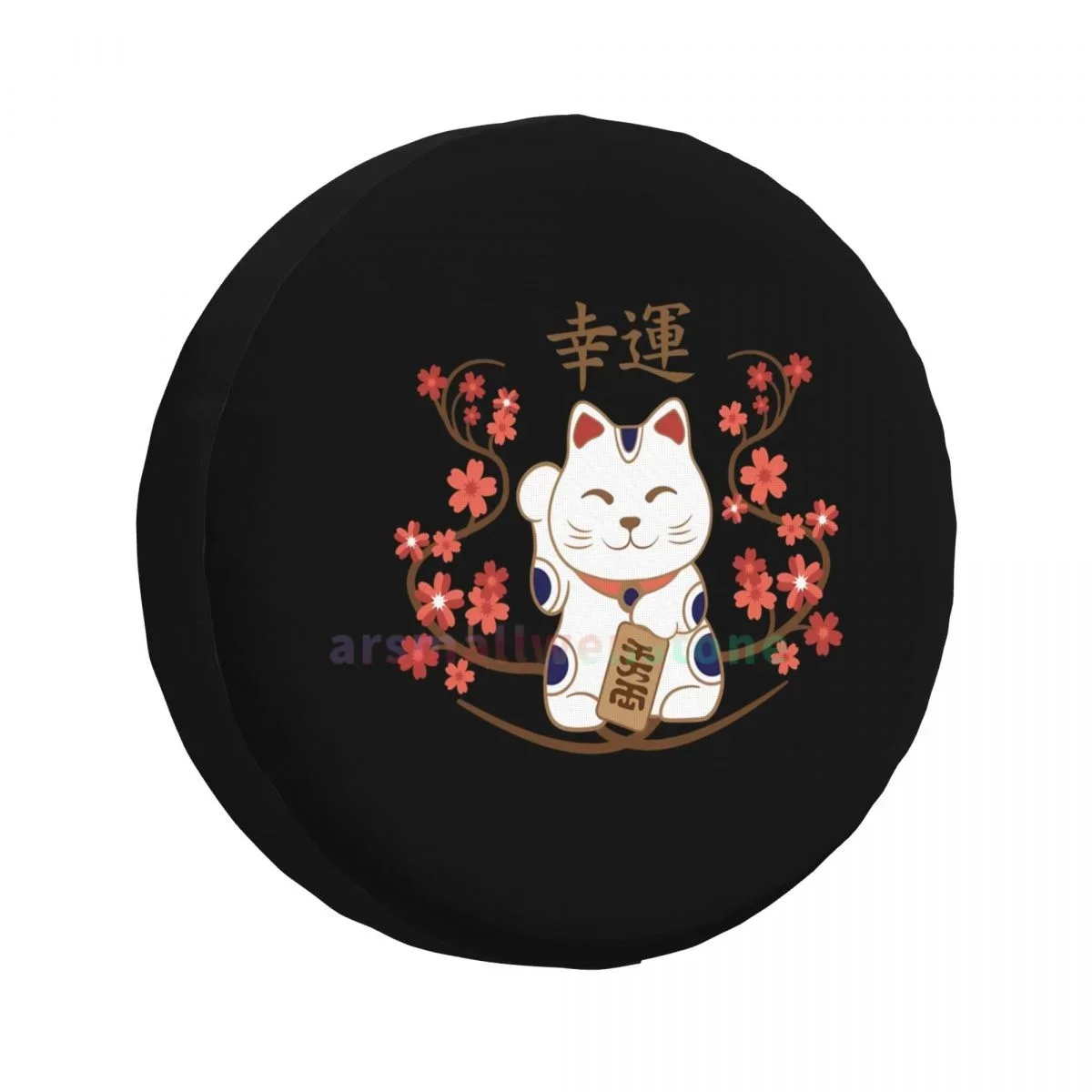 Japanese-Lucky-Cat Anti-UV Tire Cover for Trailer RV SUV, Waterproof Spare Tire Cover with Anti-Fouling Coating, 14-17 Inch