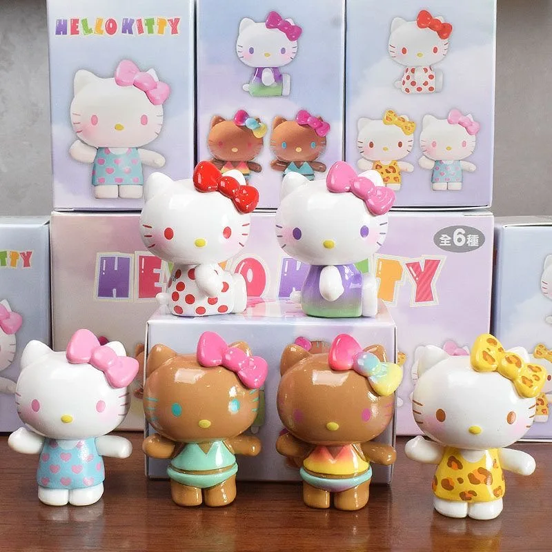

Sanrio Hello Kitty Anime Figure Glossy Surface KT Cat Blind Box Toys Rainbow Candy Series Collection Ornaments Girls Boys Gifts