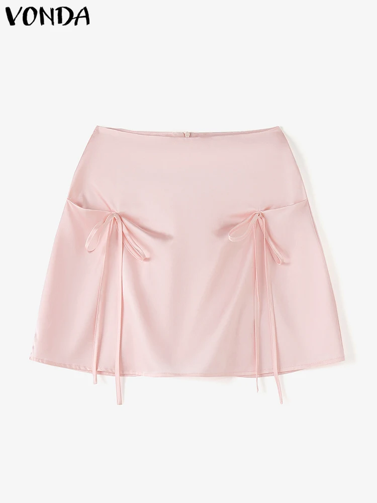 VONDA-Mini jupe trapèze sexy en satin pour femme, bas de fête élégants, nœud solide, nouveau style chinois, mode 2024