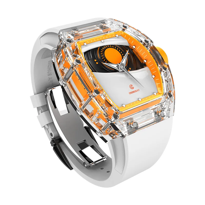 Cronusart-男性用クリスタルウォッチ,自動透かし彫り,Zhurongアイ,ワイン樽,機械式