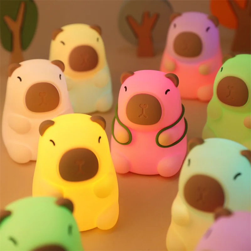 Cute Silicone Capybara Mango Night Light Timing Function RGB Nightlight Gift USB Rechargeable Animal Touch Bedside Sleep Lamp