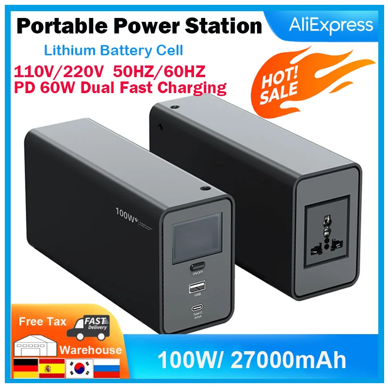 100W Outdoor generator,Portable power station, 50Hz/60Hz 220V/110V ,Laptop Type-c Charging, Easy to Carry, For Home and Camping