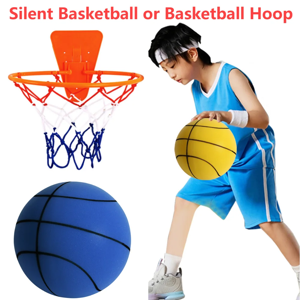 

Bouncing Mute Ball Indoor Silent Basketball 24/21/18cm Silent Soft Foam Basketball Child Sports Toy or only Basketball Hoop