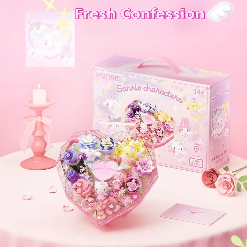 

AREAX Sanrio Lovely Flower Box Building Blocks Blind Box DIY Assembly Toy Display Flower Box Models Pat Girls Christmas Gift