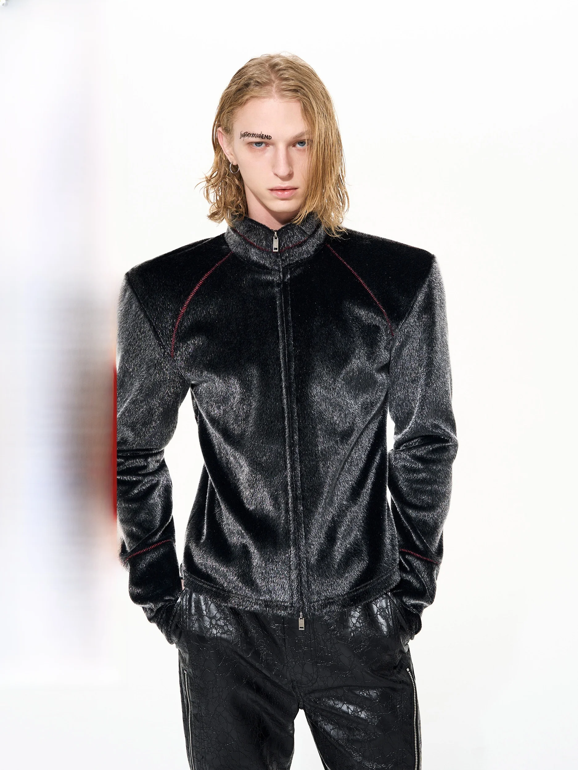 

Start Exceed End Original Men's Faux Fur Jaet Winter Warm Bla Stand Collar Polyester Long Sve Zipper Coat for Youth