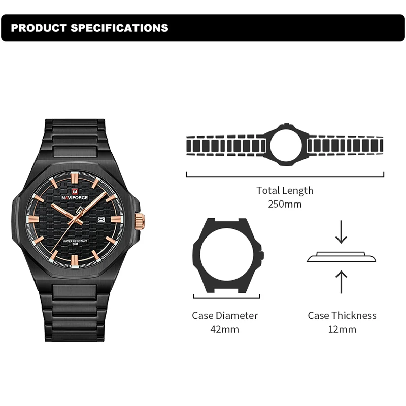 Top Brand NAVIFORCE Orologi da uomo di moda 3ATM Orologio sportivo al quarzo impermeabile per uomo Orologi da polso originali di lusso 2025