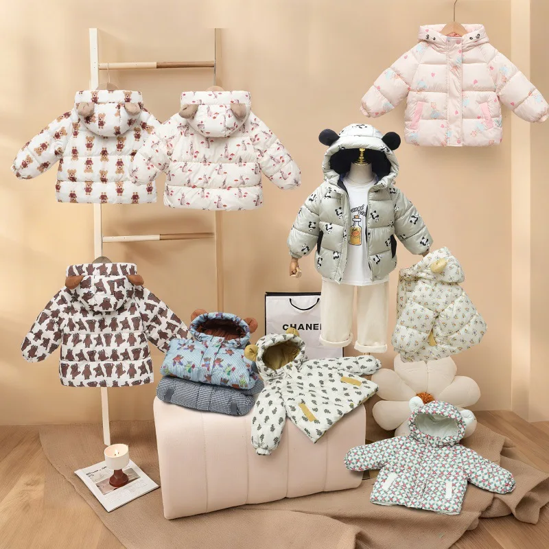 

Children's Coat 2025 Winter New Cartoon Fshion Warm Boys' Down Jacket Pure Cotton Thick Printed Girls' Windproof Cotton Jacket