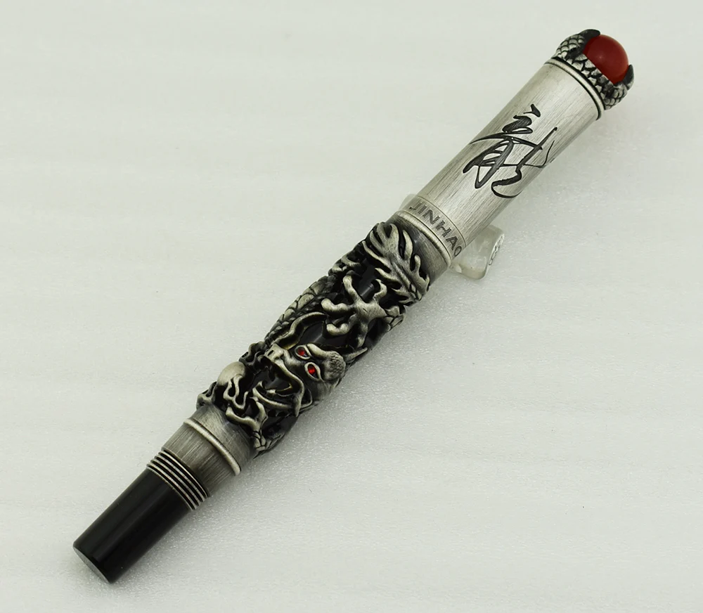 Yeni Jinhao ejderha kral Vintage tükenmez kalem, benzersiz Metal kabartma yüksek teknoloji, gri ve kırmızı renk iş ofis ev gereçleri