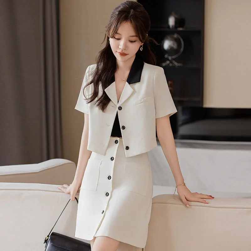 

Women's Short-Sleeved Suit Jacket2024New Summer High-Grade Small Slimming and Tall Suit Skirt Suit