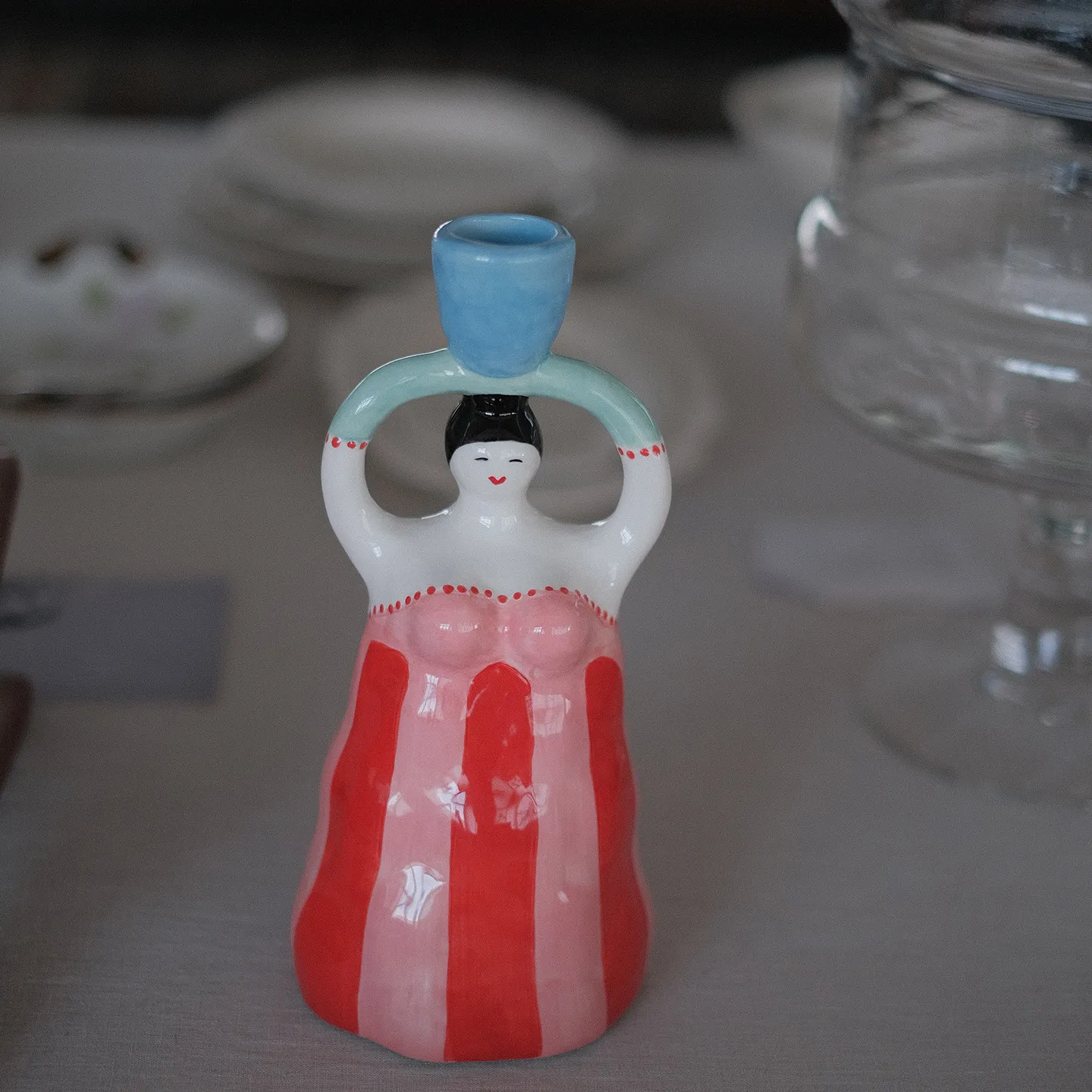 Palace Noble Consort Candlestick, Hand Painted Figure Ceramic Ornament, High Aesthetic Creative Personalized Gift for Home Table