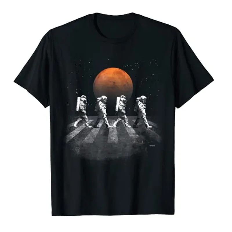 

Astronaut Walking On Planet Mars Abbey Road Graphic Men's Short Sleeve T-Shirt Casual Trip Tee
