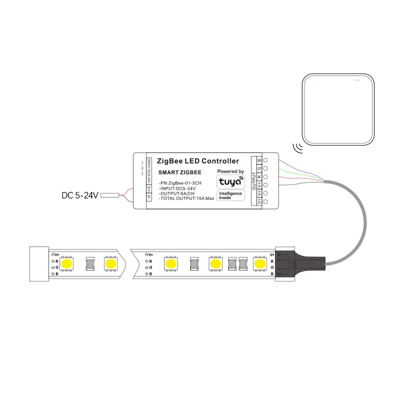 DC5-24V zigbee rgb controlador sem fio wifi controle de aplicativo com mistura de cores controle de grupo suporte áudio inteligente amazon, google