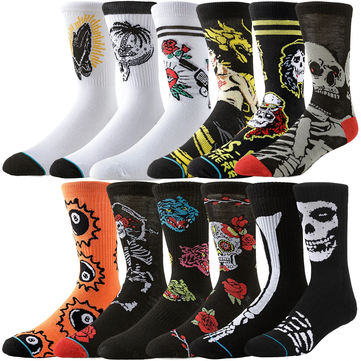 Calcetines deportivos de estilo Hip Hop para hombre y mujer, medias de tubo con diseño divertido de calavera loca, moda urbana, novedad