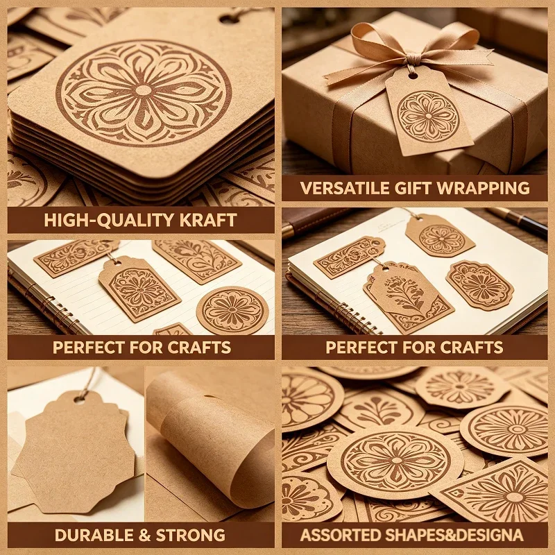 200p Eco-friendly Kraft Stickers custom logo labels for bakery gifts handmade vintage style for brand packaging view 5