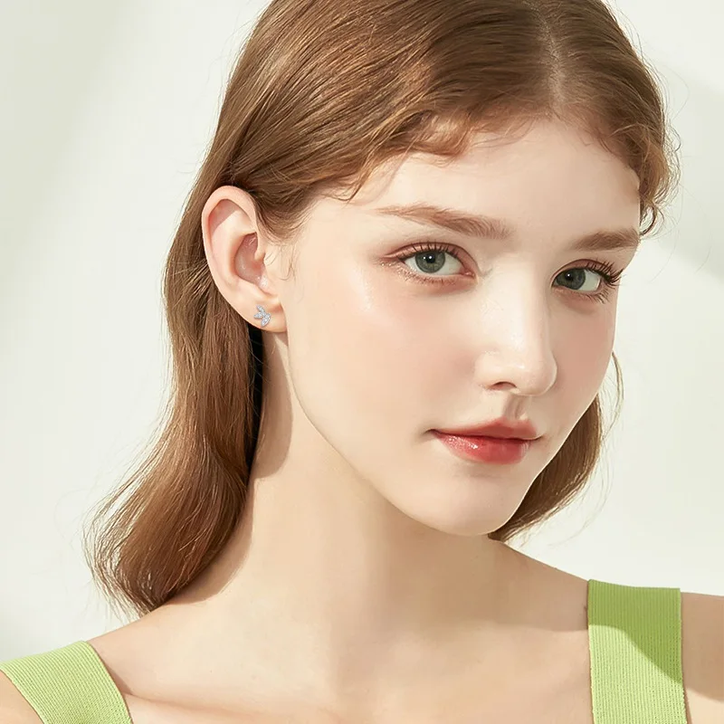 S925 Silver Leaf Butterfly D Color  Moissanite Stud Earrings  925 Sterling Silver for Women Jewelry Piercing