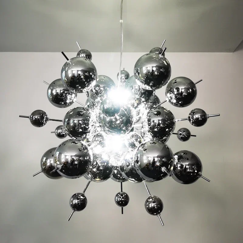 Nordic Designer LED Glass Ball Pendant Light for bedroom Modern Gold Chrome Metal Artistic Chandeliers for Restaurant Home Decor