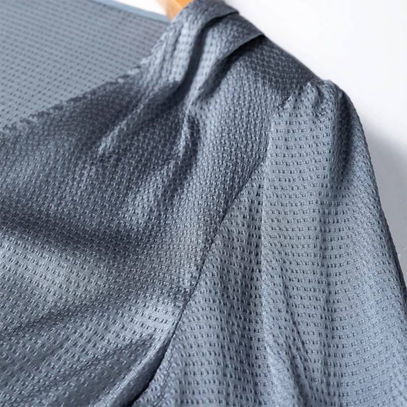 Blusa feminina de seda 93% seda amoreira 7% elastano 19 momme cinza azul manga longa com decote em v pulôver camisa superior senhora do escritório m1449