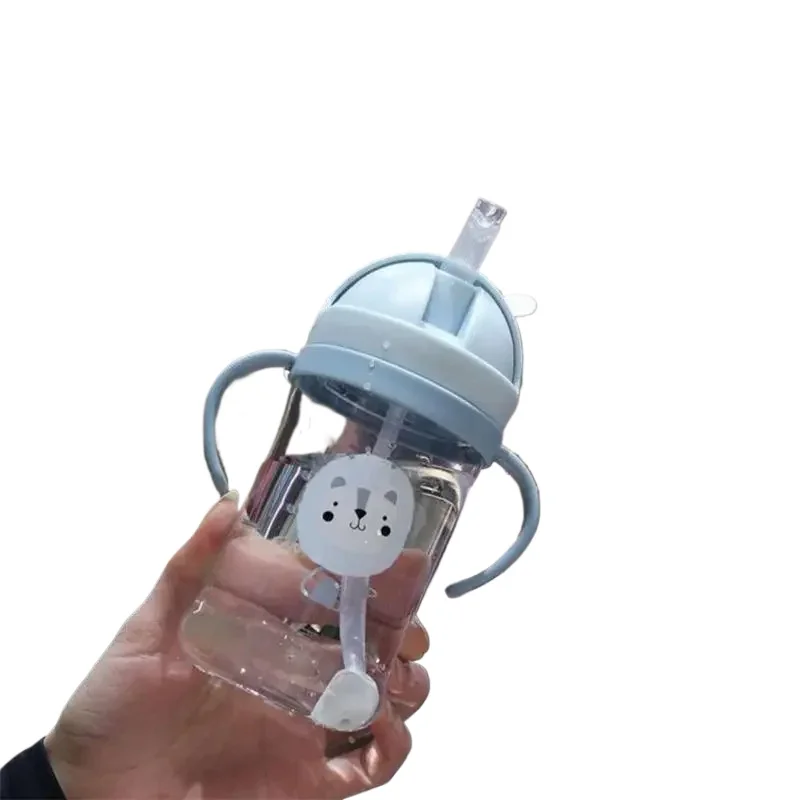 2025 Cartoon Pattern Outdoor Child Drinking Bottle with Straw Baby Feeding Cup Training Portable Handle Water Bottle Watercup