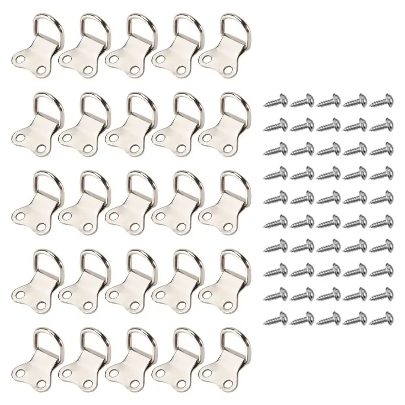 

A60Z25 Pcs D-Ring Picture Frame Hanging Hooks Double Hole Hangers With Screws Silvermay