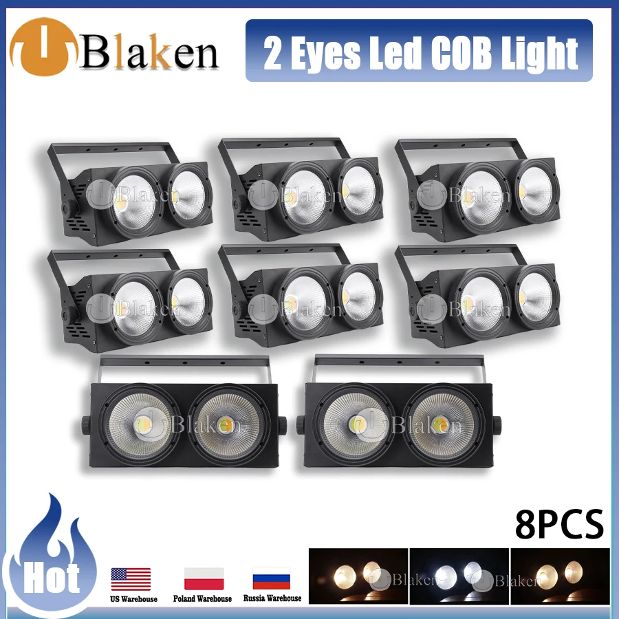 

No Tax 8Pcs 2x100W 2 Eyes COB Light DMX Stage Lighting 200W Cold / Warm White 2in1 COB Lighting Dj Bar Wedding Party