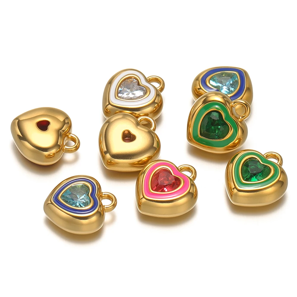 4pcs Stainless Steel Enamel Heart Zirconia Charms for DIY Jewelry Findings Necklace Pendants Bracelet Supplies Earrings Making