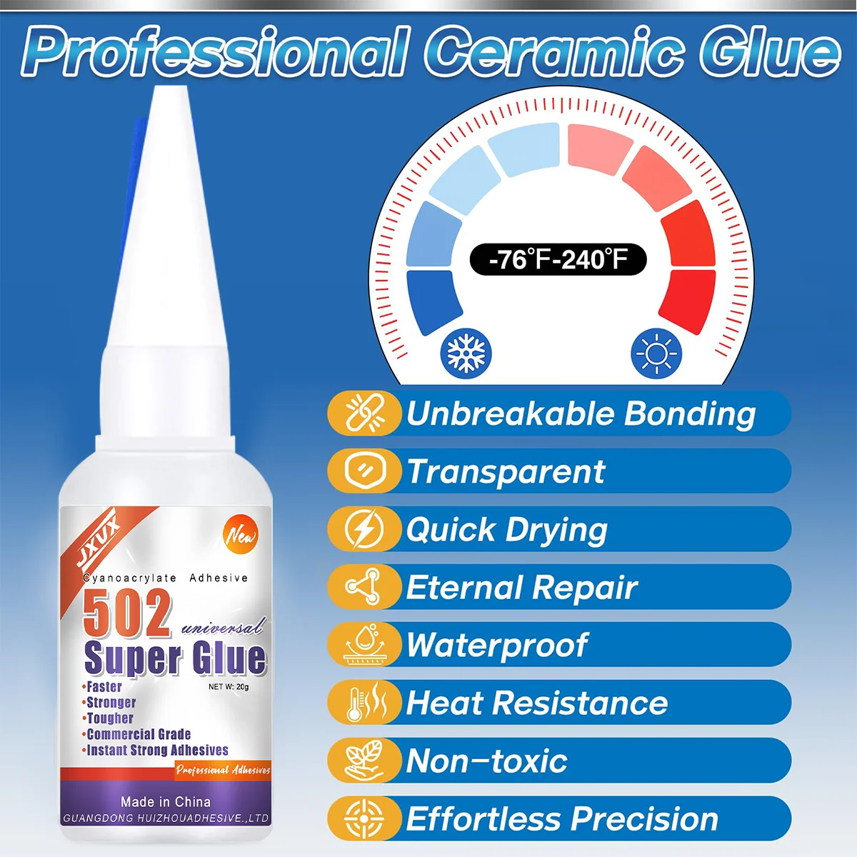 502 Strong Super Ceramic Glue Porcelain Tile Extra Strong Instant Adhesive Contact Cyanoacrylate 502 Metal Rubber Heat Resistant