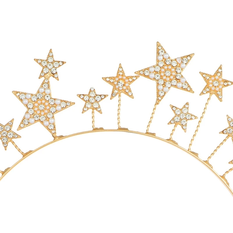 Unique Rhinestone Star Shape Crown Greek Baroque Headband for Girls Fashion Performances Show Wedding Party Jewelry