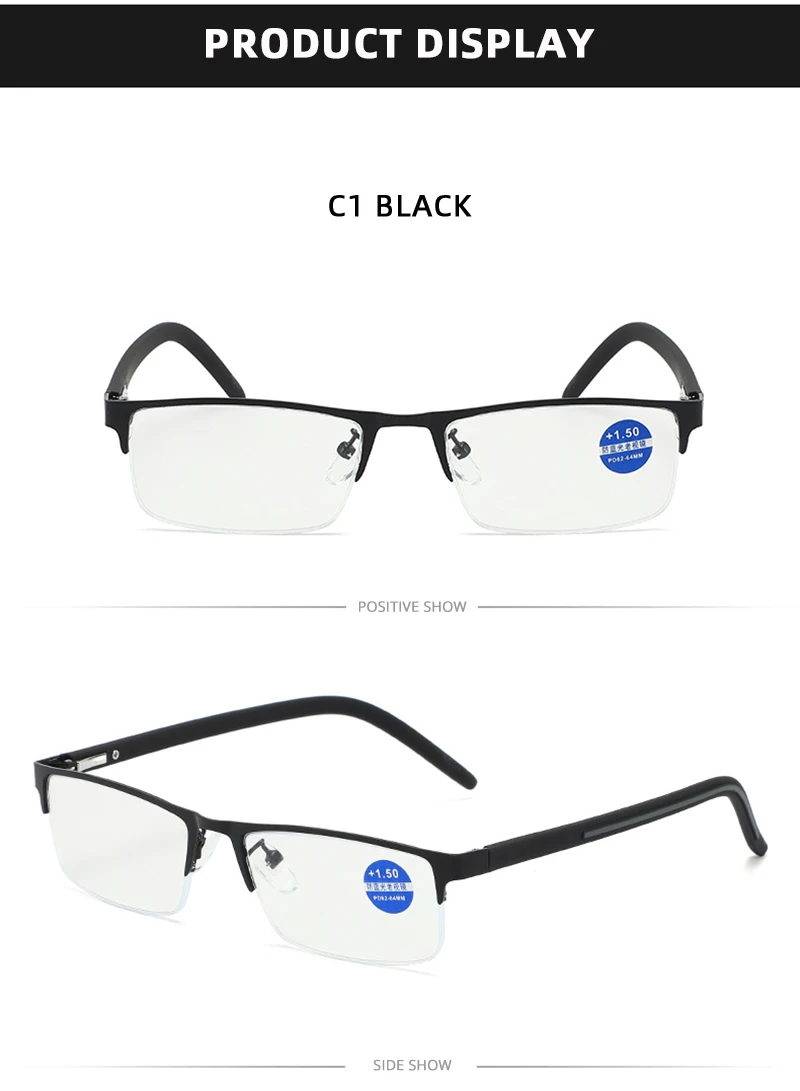 Klassische Halbrahmen Lesebrille Männer Frauen Mode Rechteck Presbyopie Brillen Business Hyperopie Anti Blaues Licht Gläser – Detail 9