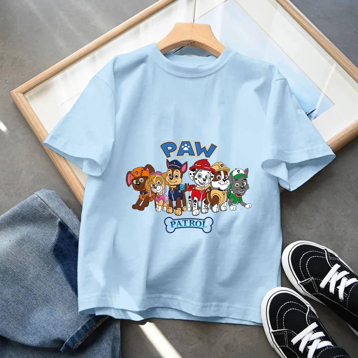 PAW Patrol Children Short Sleeve T-shirt Cartoon Chase Skye Print Pullover Boys Girls Summer Breathable Casual Cotton Tops Gifts