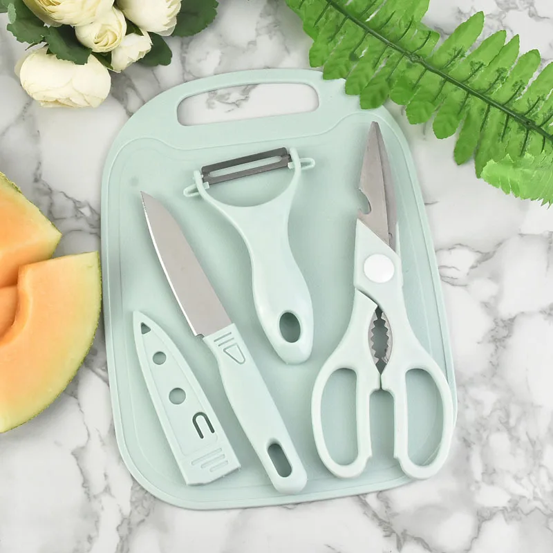 4pcs/Set Kitchen Knives,Chopping Board,Scissors,Peeler,Fruit knife Set Meat Cleaver,Boning,Paring,Barbecue,Cooking Tools