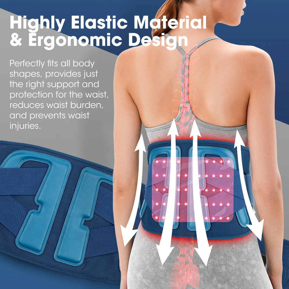 충전식 660nm 850nm 적외선 히팅 허리 지지대 요추 마사지 벨트 (적색광 테라피 포함)