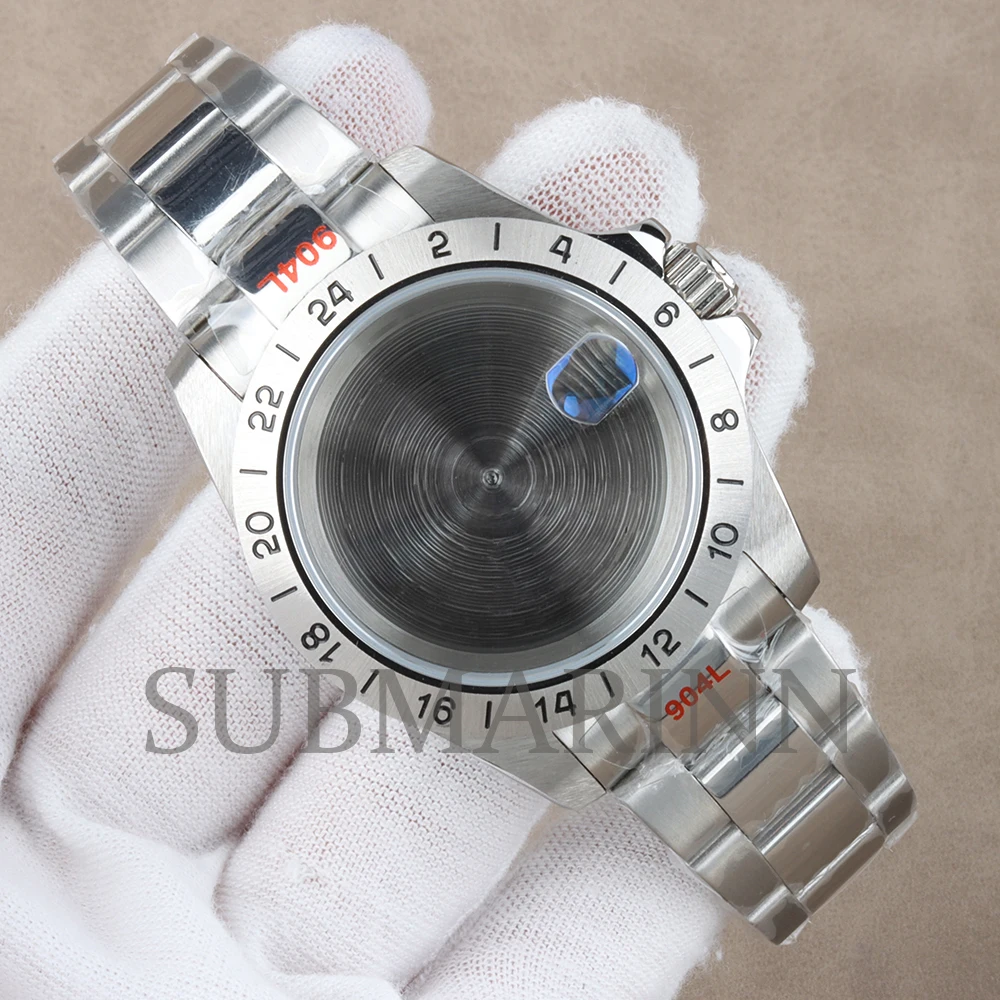 Boîtier de montre en acier inoxydable argenté 39 mm EXP 24 heures avec lunette solide pour Explorer 2, verre saphir, compatible avec les mouvements NH34 NH35 NH38