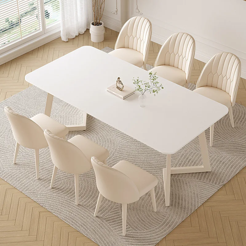 #Cream Style Simple Modern Slate Dining Table Rectangular Island Set Restaurant Small Apartment Disassembly Home Furniture Bar