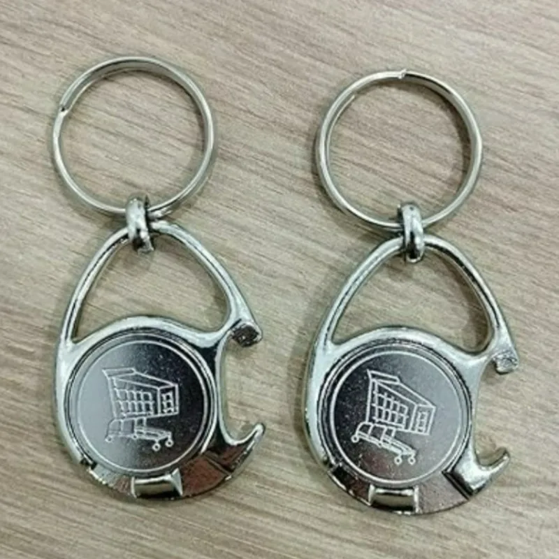 3pcs Shopping Trolley Cart Token Keychain Recycled Alloy Key Chain Keyring Charm Metal Phone Pendant Key Coin Holder