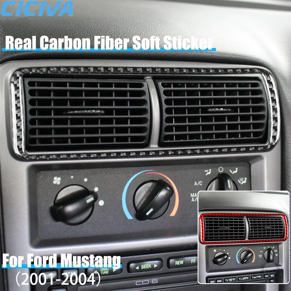 

Real Carbon Fiber Car Accessories Center Air Vent Decorative Cover Soft Sticker For Ford Mustang 4th Gen 2001 2002 2003 2004
