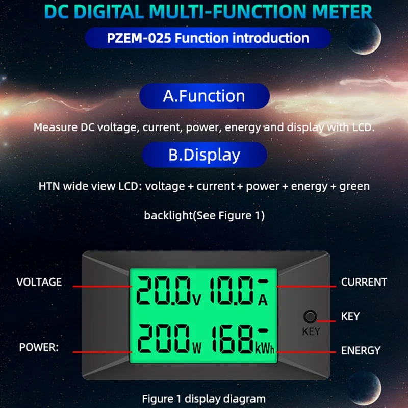 PEACEFAIR PZEM-025 DC Digital Battery Tester Bidirectional Ammeter Voltmeter Power Energy Watt Meter 300v 50A