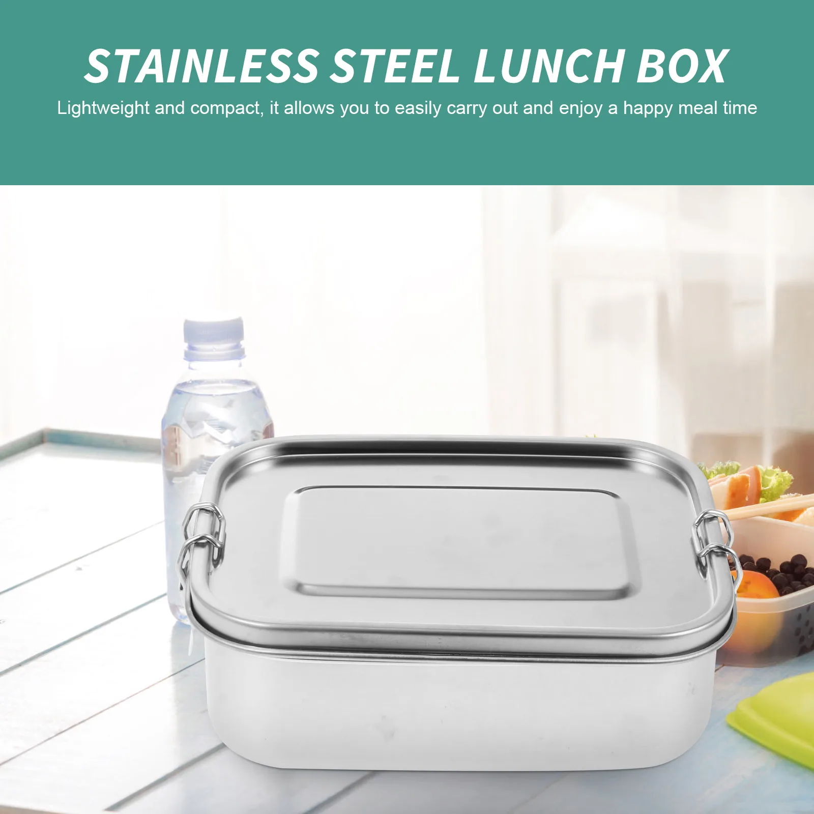 

1Pcs Divided Lunch Box Two Compartment Stainless Steel Food Container Lightweight Compact Sealed Bento Crisper for Camping