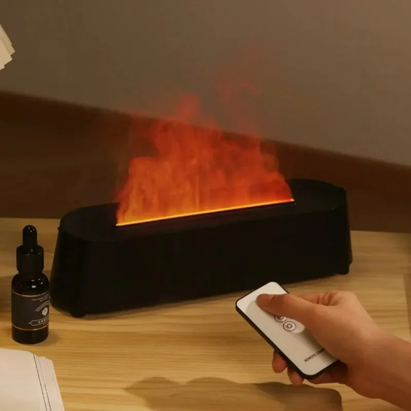 

Remote Control Flame Diffuser Air Humidifier Ultrasonic Maker Fogger Essential Oil Flame Lamp 7 Colors Difusor
