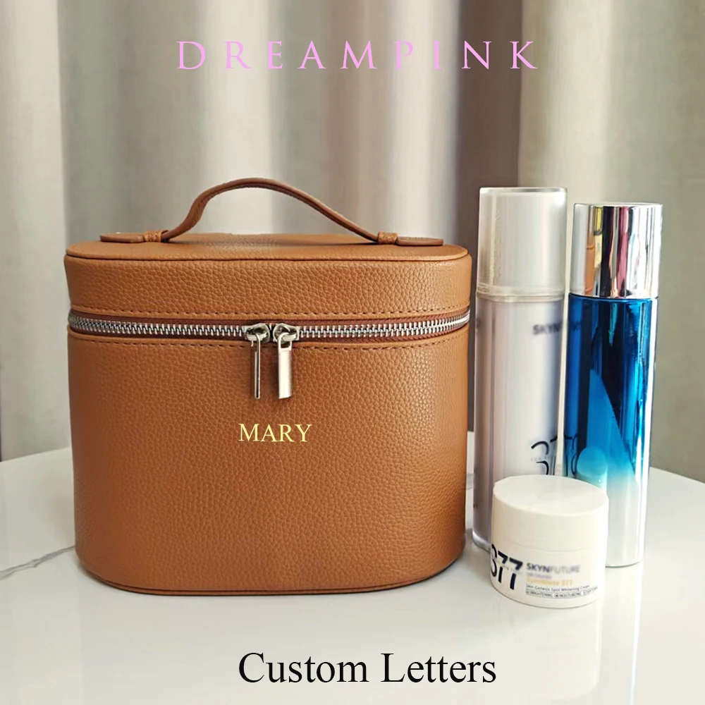 Custom Initials Women Cosmetic Bag Large Capacity Female Travel Accessories Make-up Kit Box With Top Handle Daily Beauty Storage
