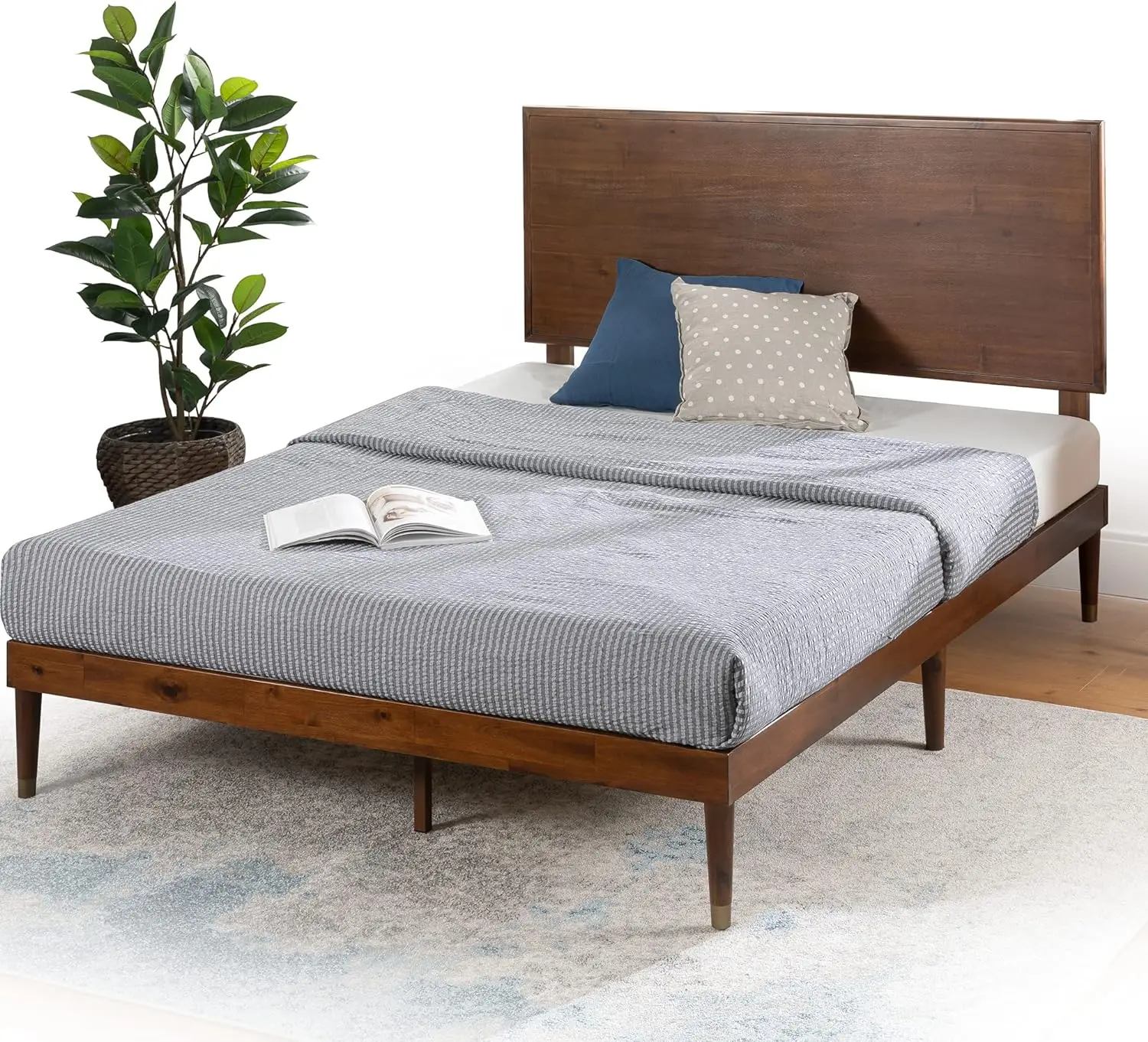 ZINUS Raymond Wood Platform Bed Frame with Adjustable Wood Headboard / Solid Foundation / Slat Support / No Box Sp