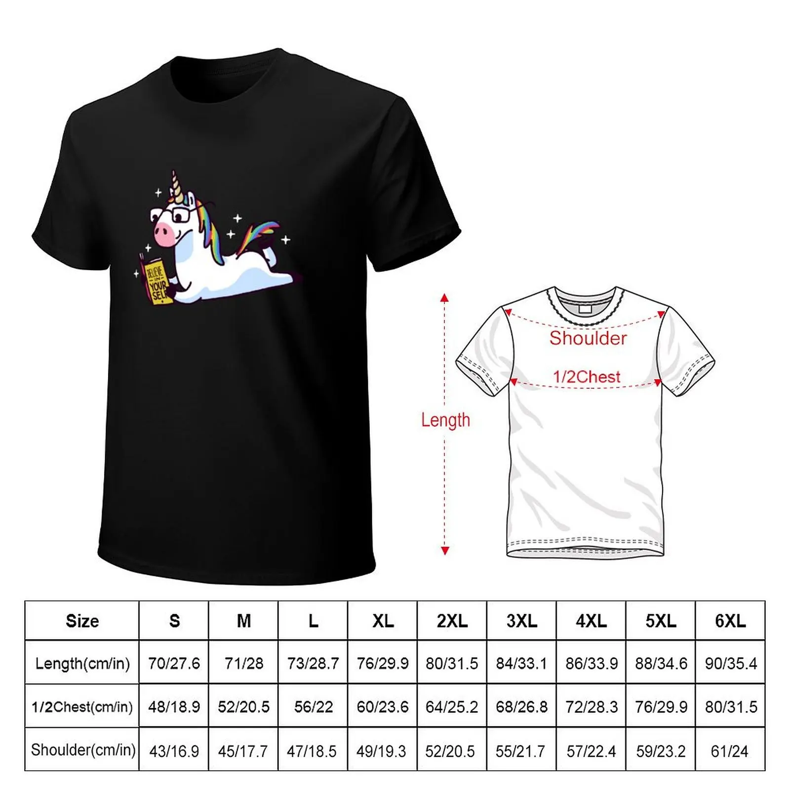 Unicorn Reading Book Believe in Yourself Floor T-Shirt Lightweight Cooling Short Sleeve Tee
