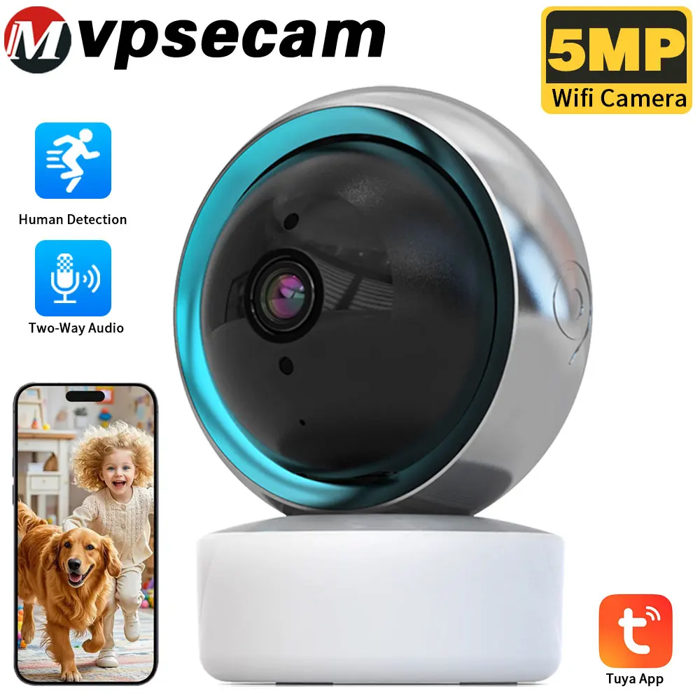 Tuya Smart Life 5MP WiFi Camera Outdoor PTZ IP Security Camera Indoor Automatic Tracking Bidirectional Audio Baby Monitor